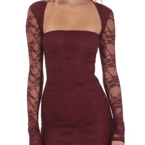 Lucy in the Sky Maroon Lace Long Sleeve Dress